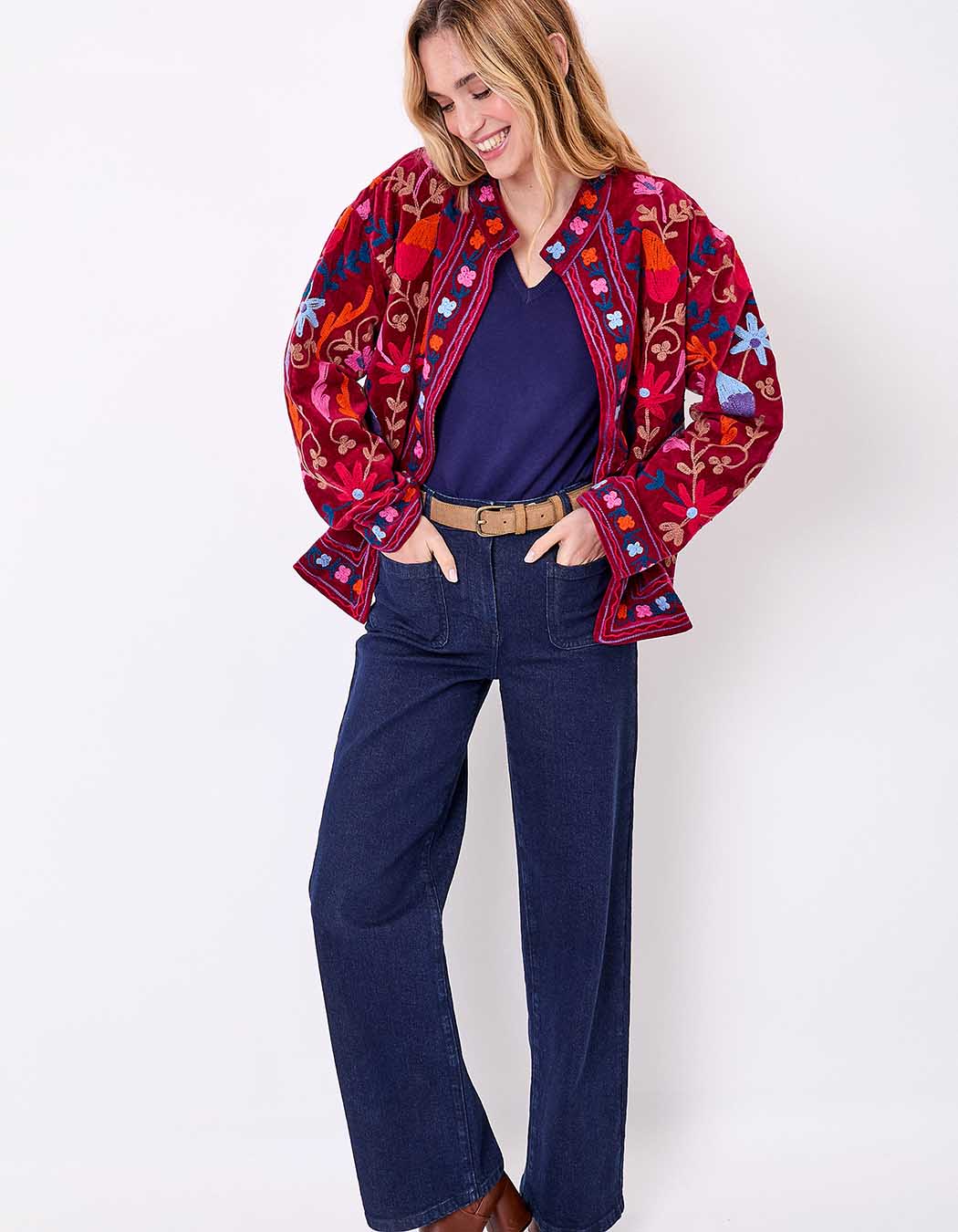 Veste kimono velours brodée imprimé La Fiancée