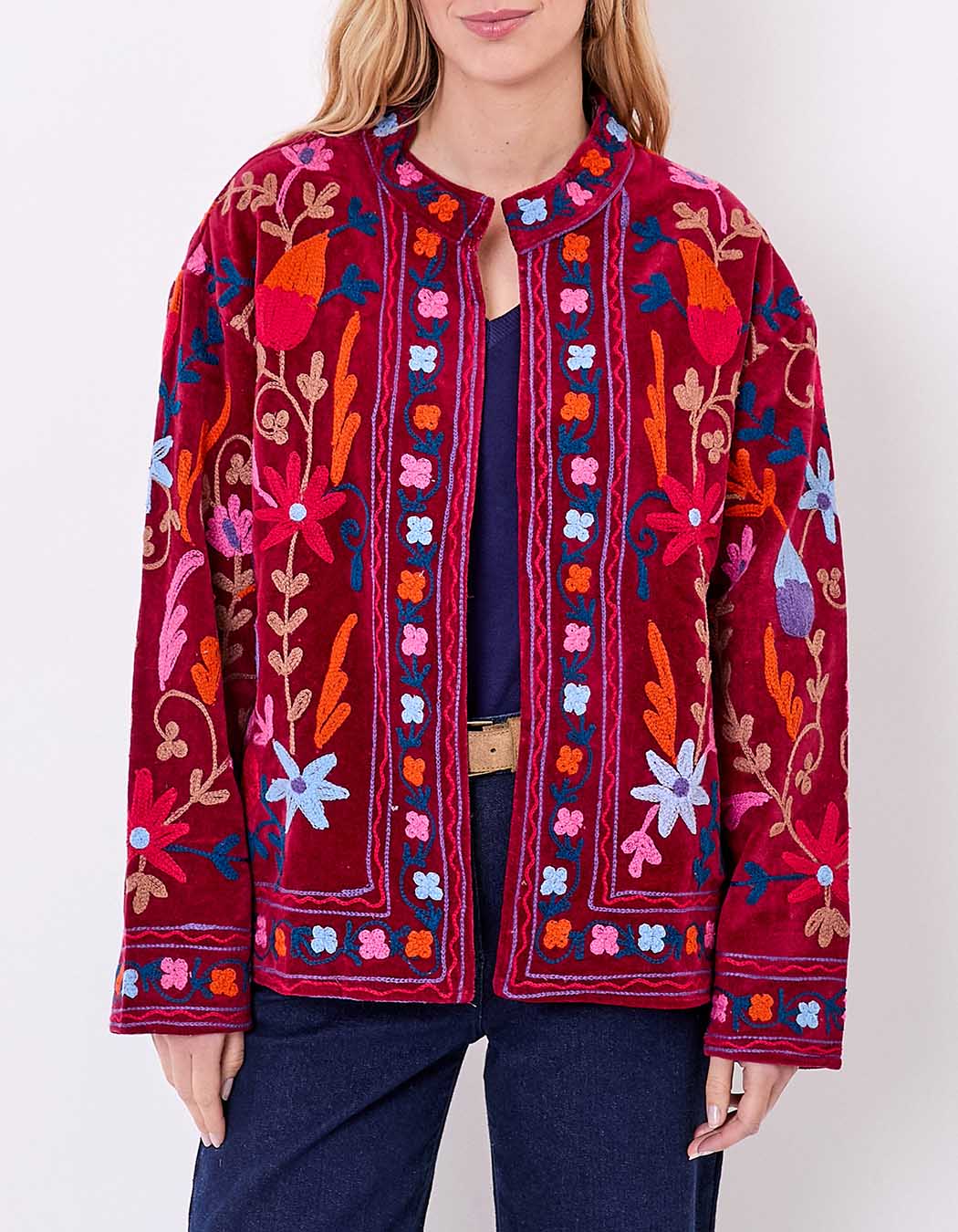 Veste kimono velours brodée imprimé La Fiancée
