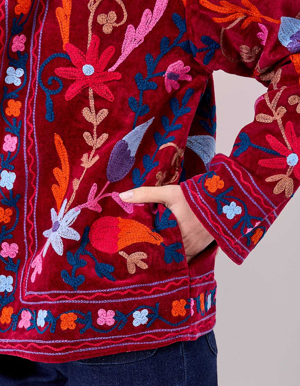 Veste kimono velours brodée imprimé La Fiancée