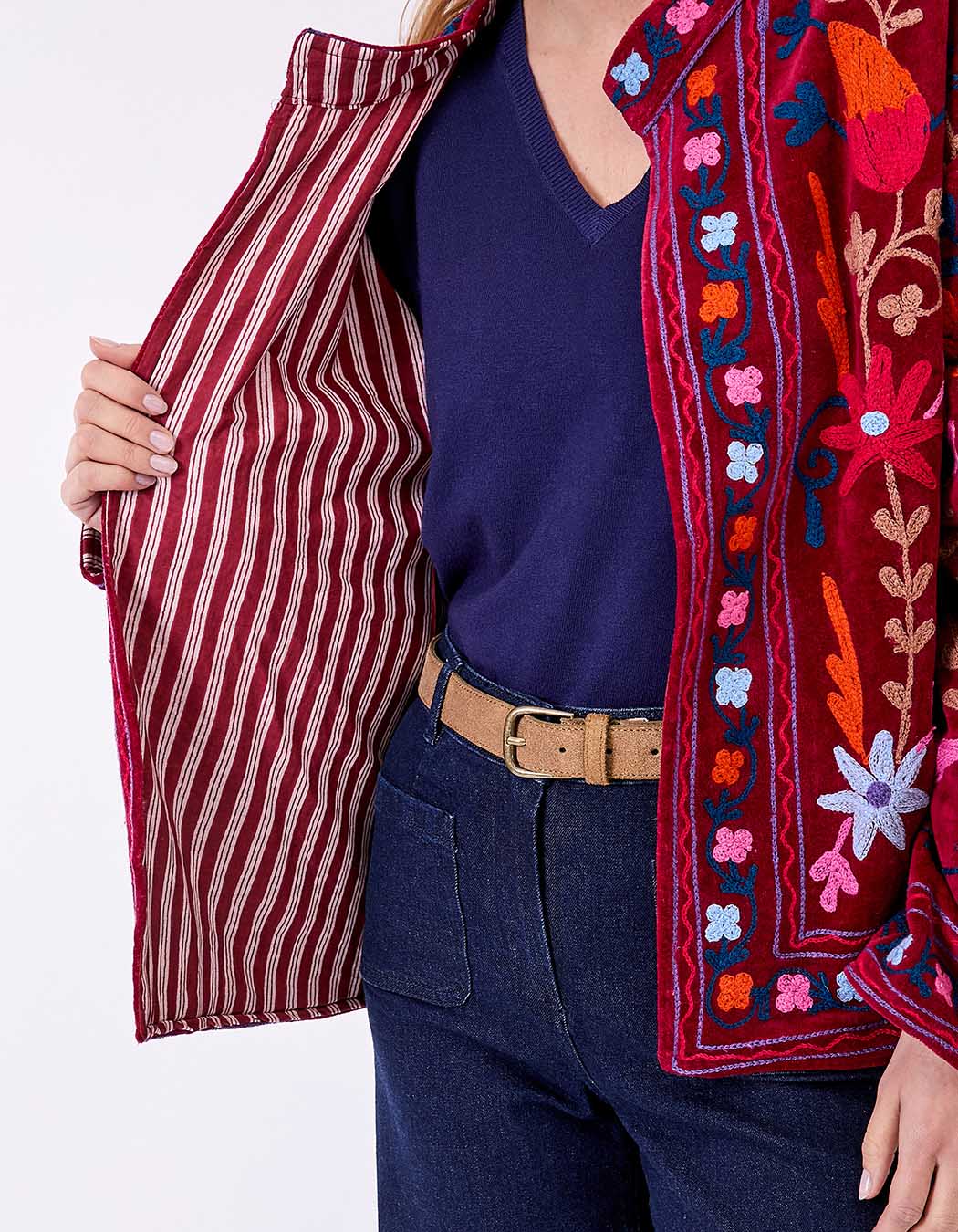 Veste kimono velours brodée imprimé La Fiancée