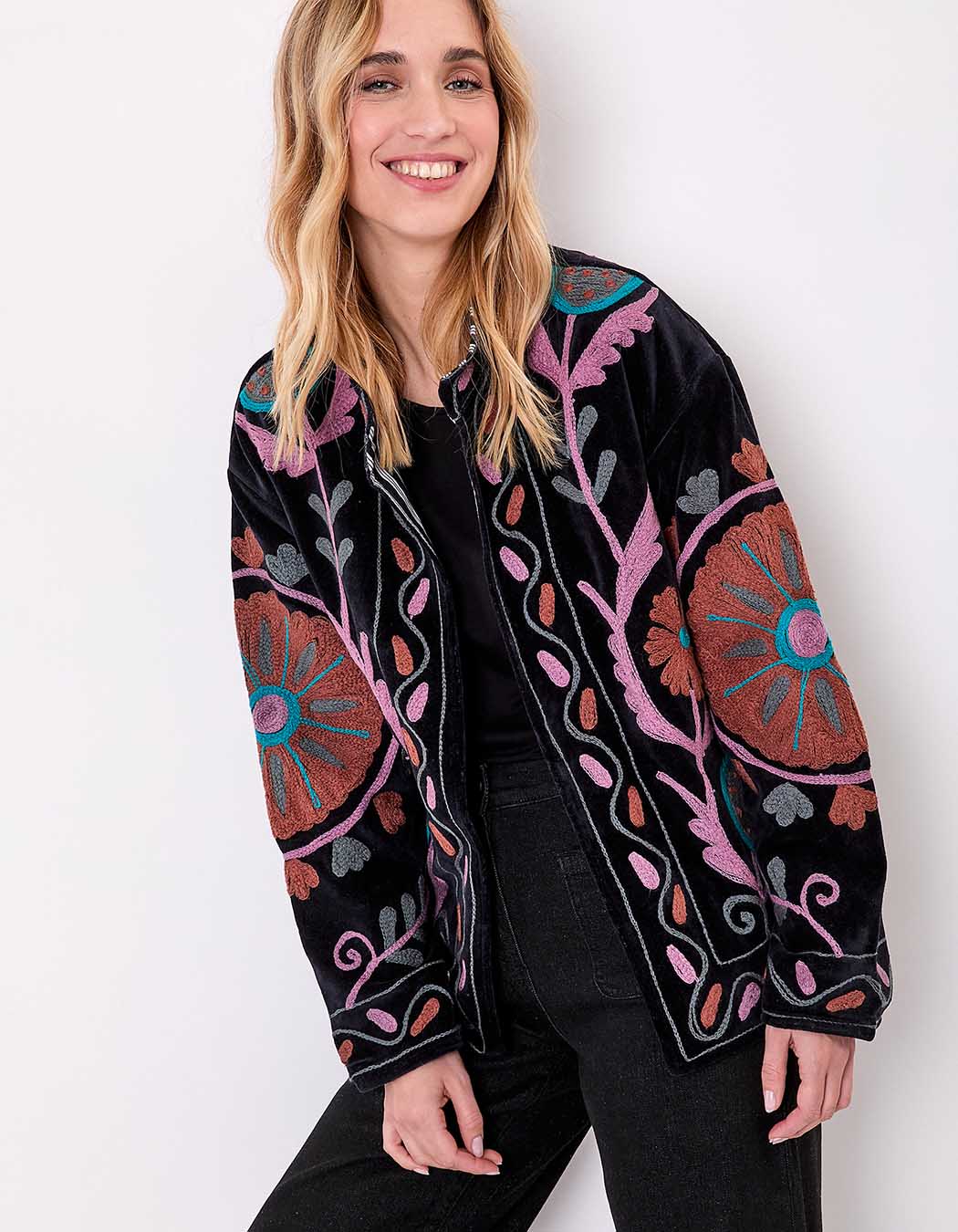 Veste kimono velours brodée imprimé La Fiancée