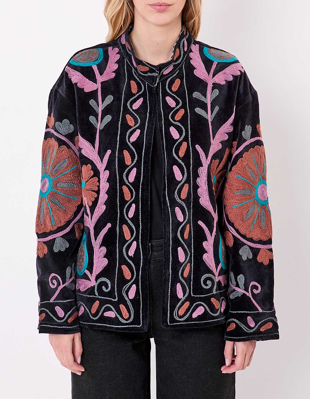 Veste kimono velours brodée imprimé La Fiancée