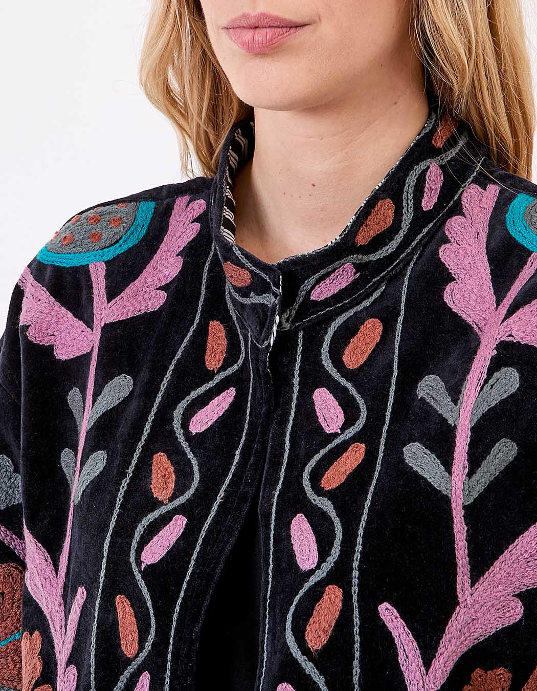 Veste kimono velours brodée imprimé La Fiancée