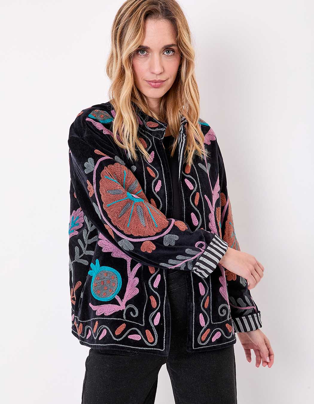 Veste kimono velours brodée imprimé La Fiancée