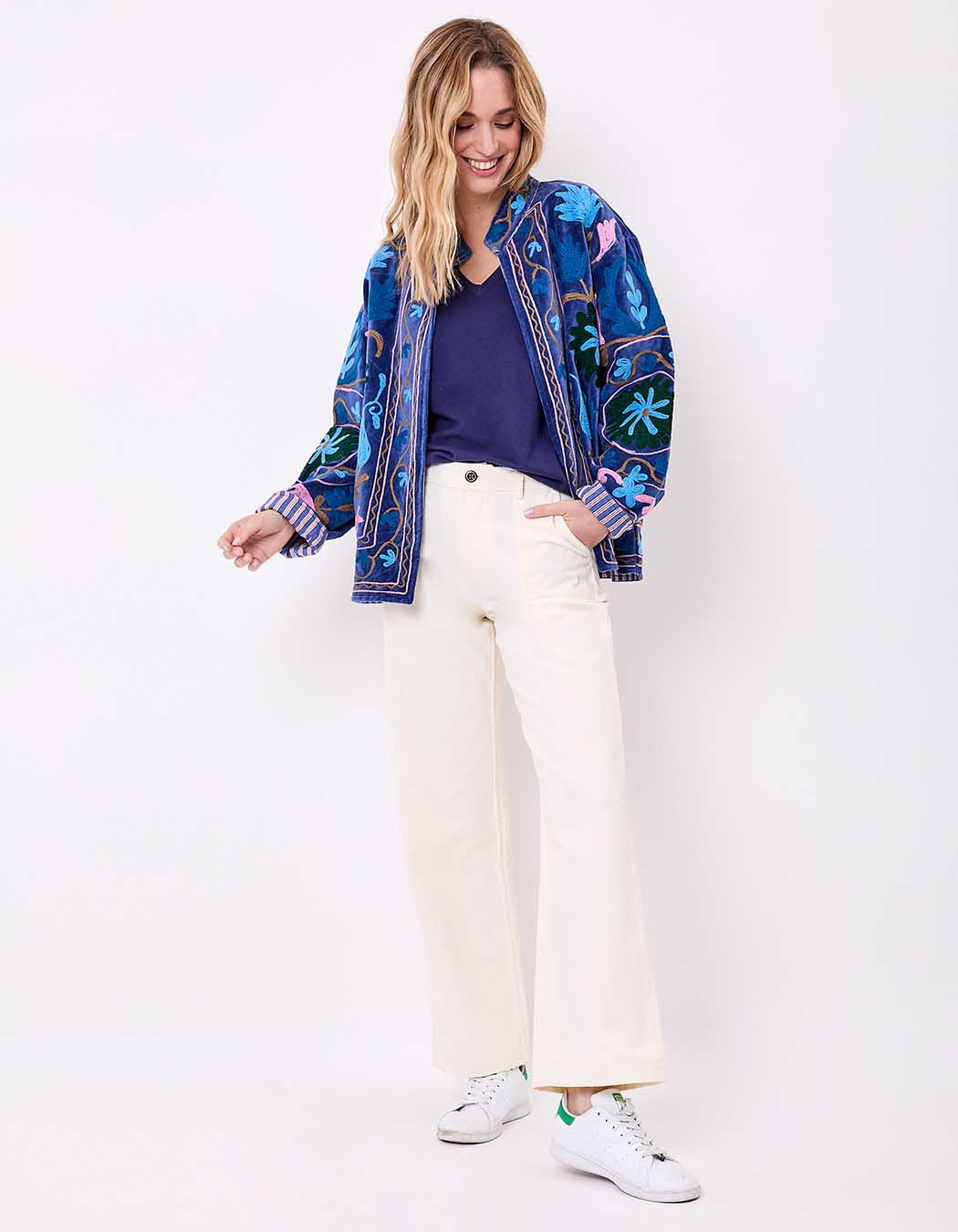 Veste kimono velours brodée imprimé La Fiancée