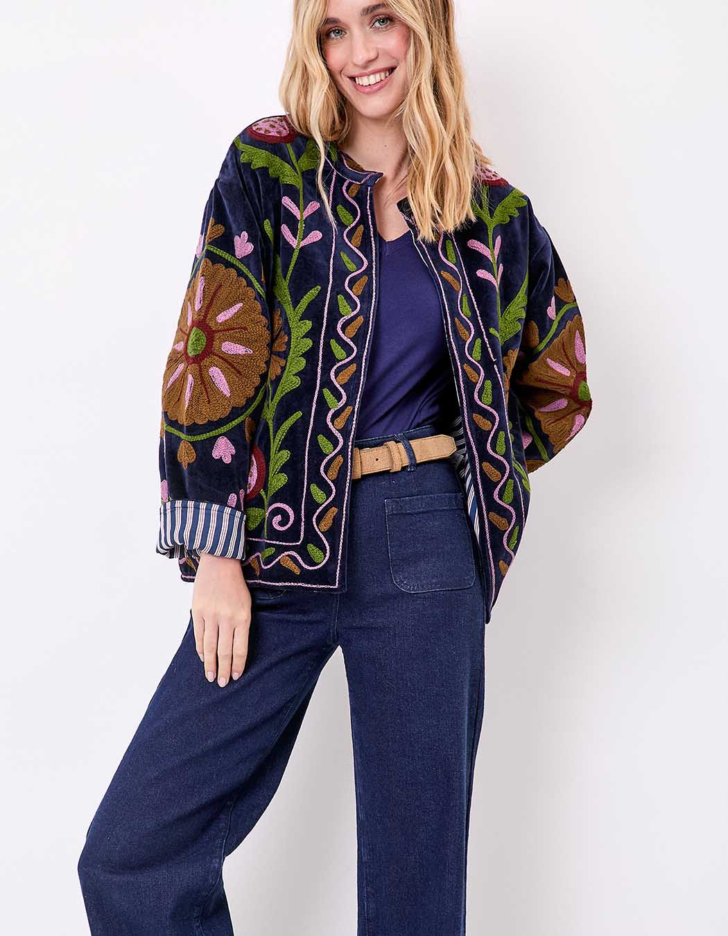 Veste kimono velours brodée imprimé La Fiancée