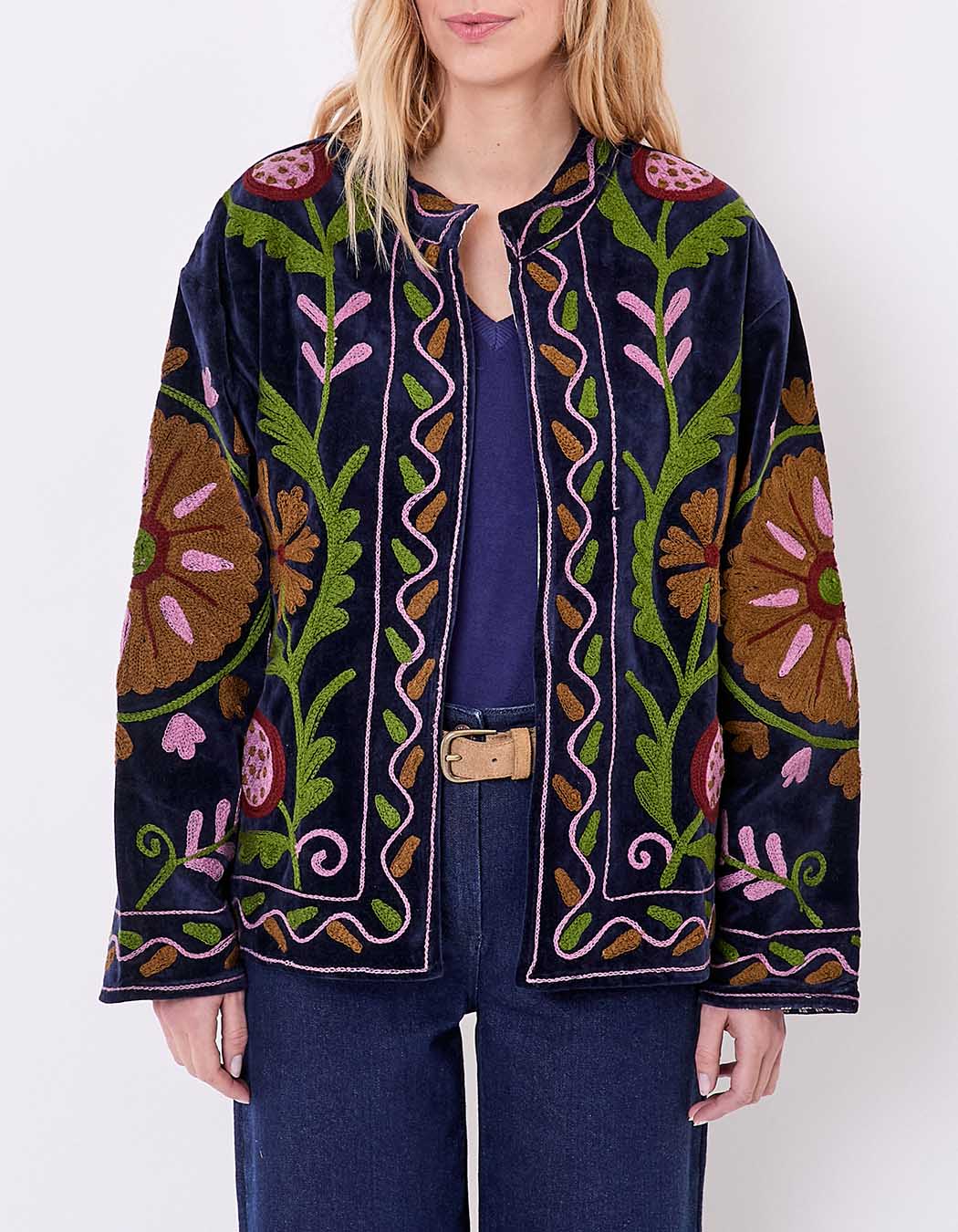 Veste kimono velours brodée imprimé La Fiancée