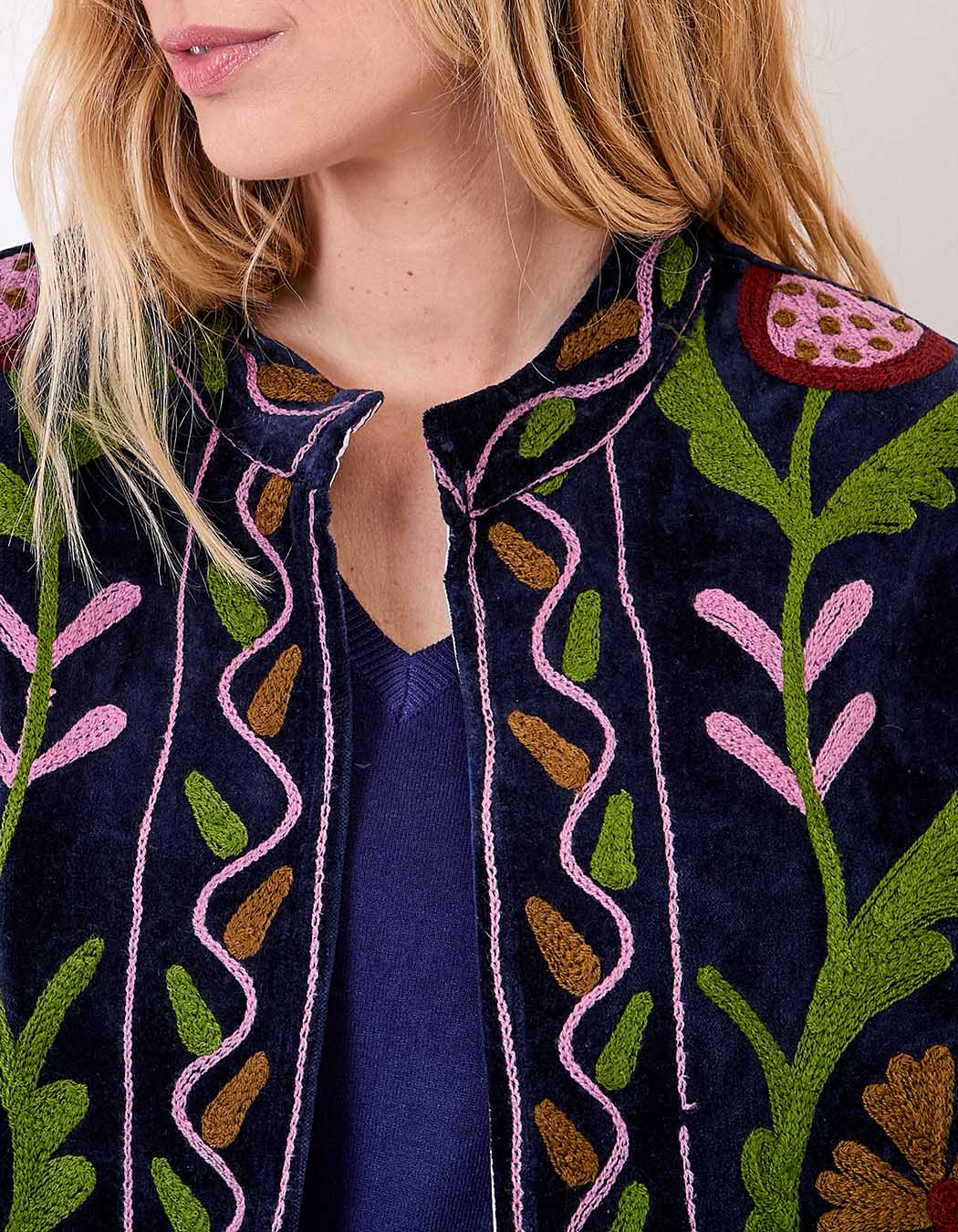 Veste kimono velours brodée imprimé La Fiancée