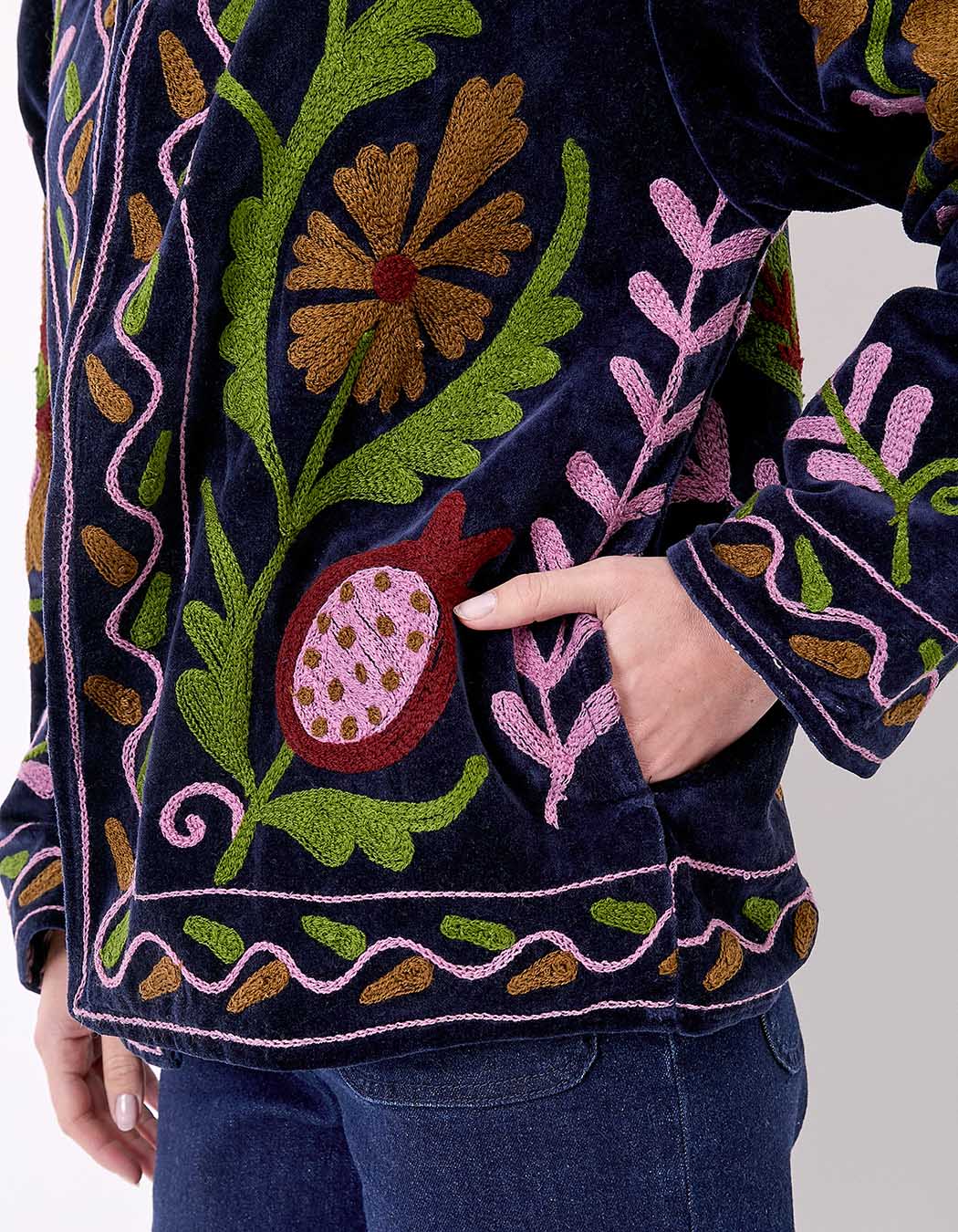Veste kimono velours brodée imprimé La Fiancée