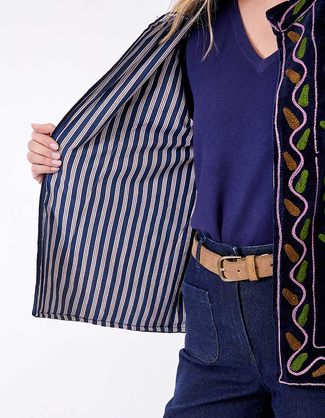 Veste kimono velours brodée imprimé La Fiancée