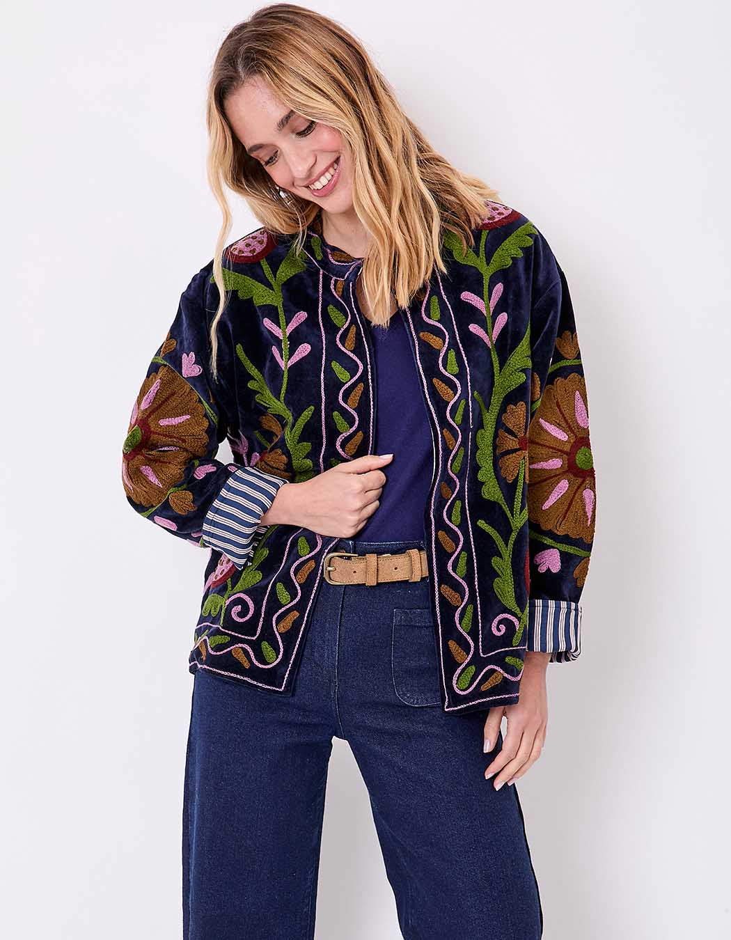 Veste kimono velours brodée imprimé La Fiancée