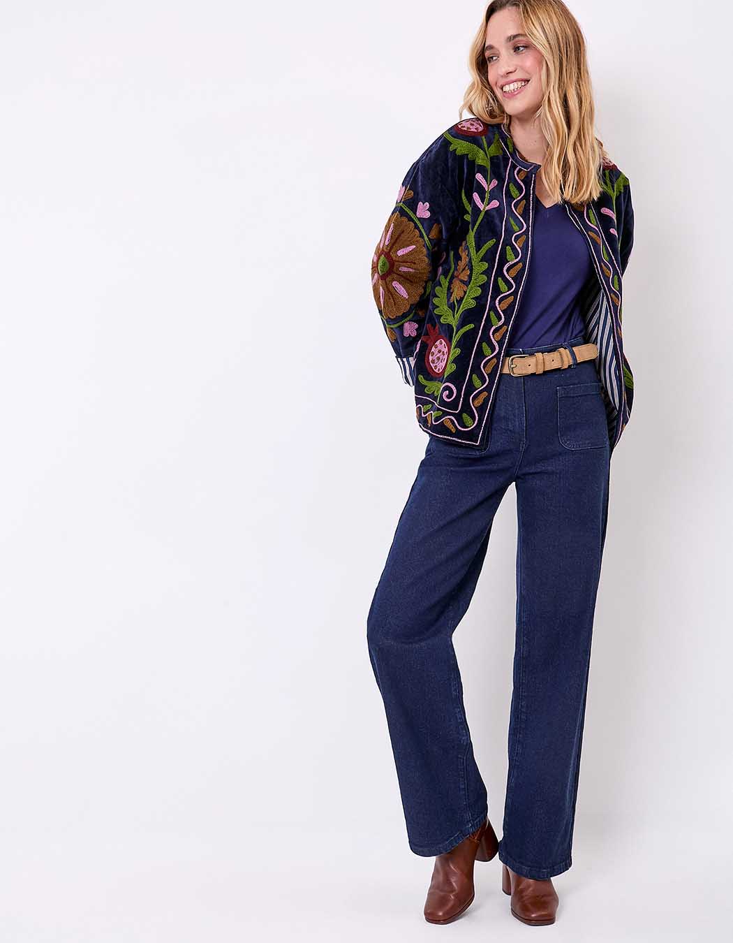 Veste kimono velours brodée imprimé La Fiancée