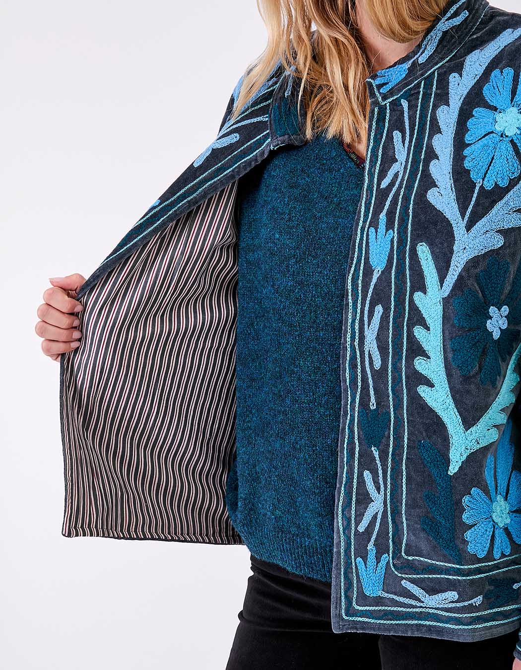 Veste kimono velours brodée imprimé La Fiancée