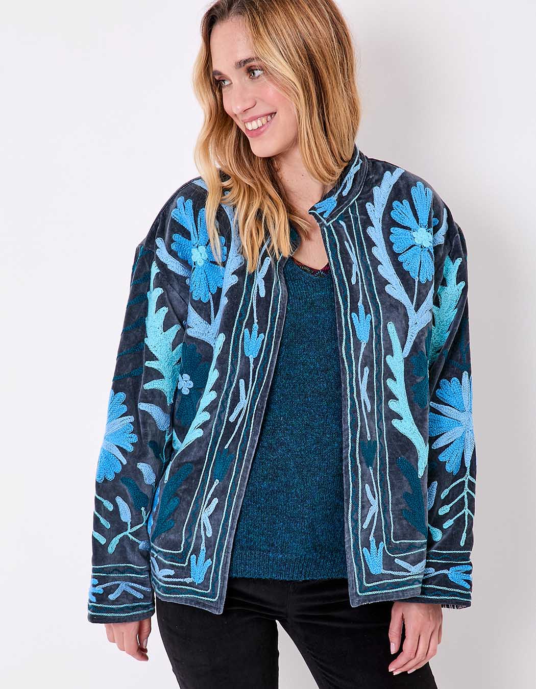 Veste kimono velours brodée imprimé La Fiancée