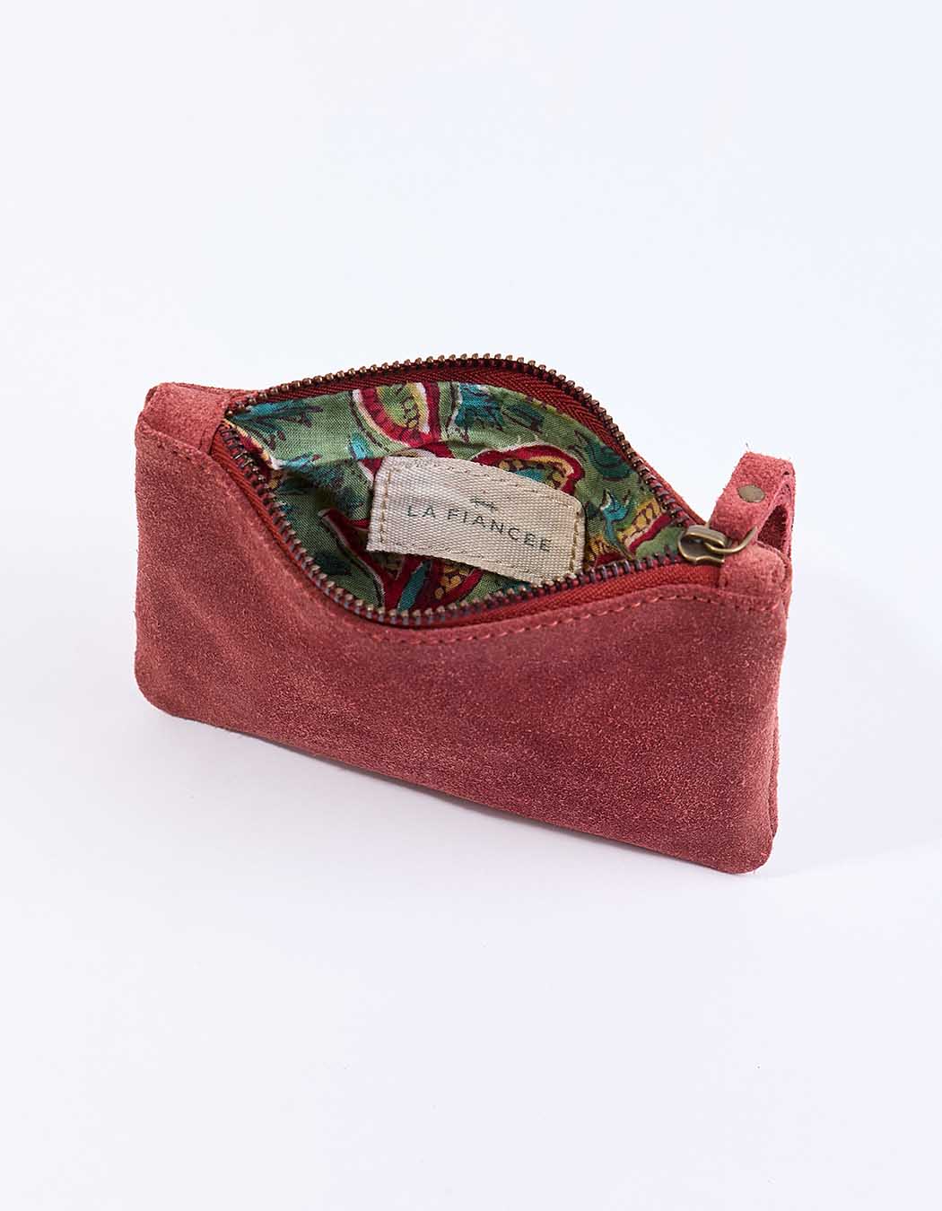Petite pochette zippée en Suede de cuir imprimé La Fiancée