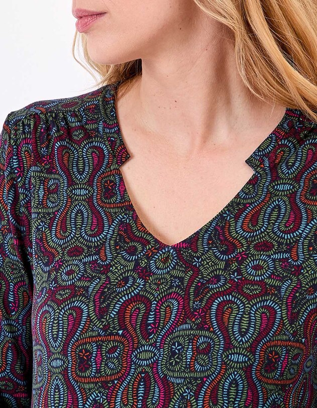 T-shirt fluide col V maille imprim&eacute; La Fianc&eacute;e