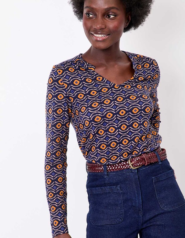 T-shirt fluide col V maille imprim&eacute; La Fianc&eacute;e