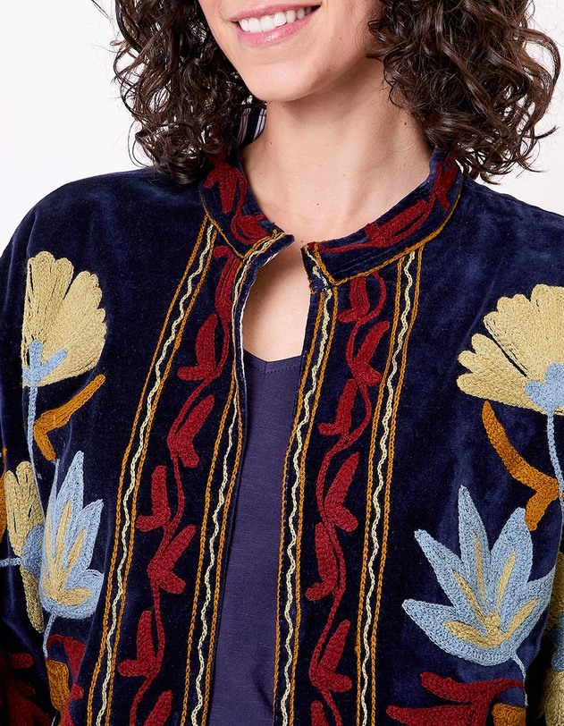 Veste kimono velours brod&eacute;e imprim&eacute; La Fianc&eacute;e