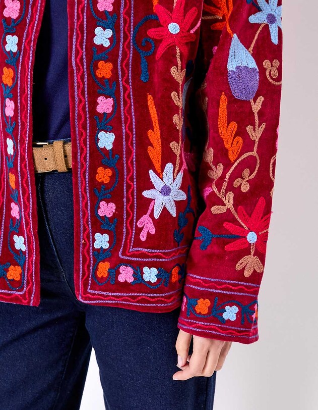 Veste kimono velours brod&eacute;e imprim&eacute; La Fianc&eacute;e