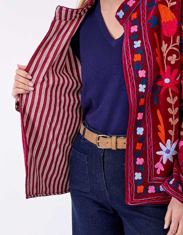Veste kimono velours brod&eacute;e imprim&eacute; La Fianc&eacute;e