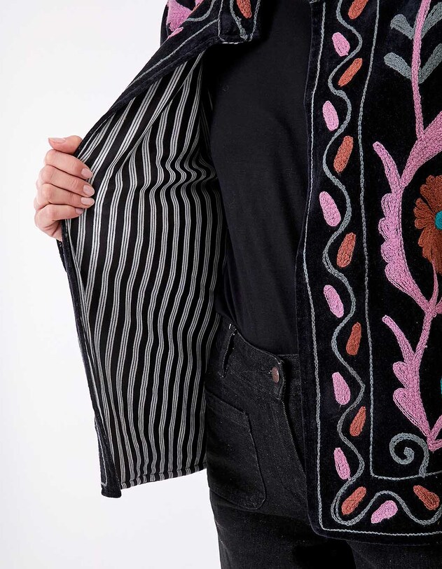 Veste kimono velours brod&eacute;e imprim&eacute; La Fianc&eacute;e