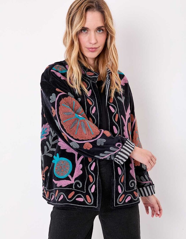 Veste kimono velours brod&eacute;e imprim&eacute; La Fianc&eacute;e