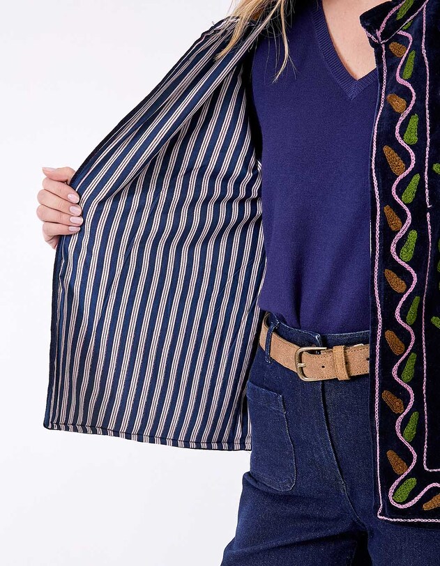 Veste kimono velours brod&eacute;e imprim&eacute; La Fianc&eacute;e