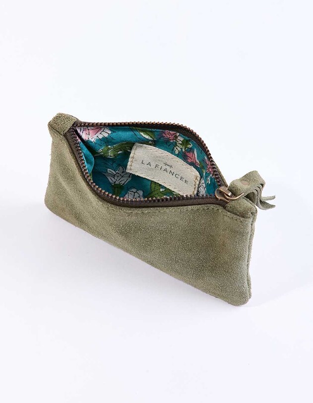 Petite pochette zipp&eacute;e en Suede de cuir YADAV