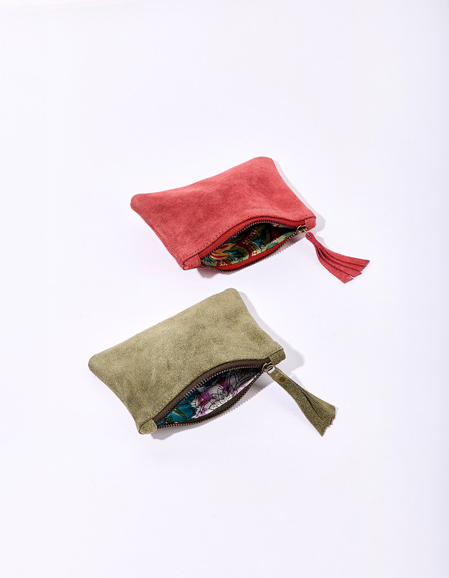 Petite pochette zipp&eacute;e en Suede de cuir YADAV