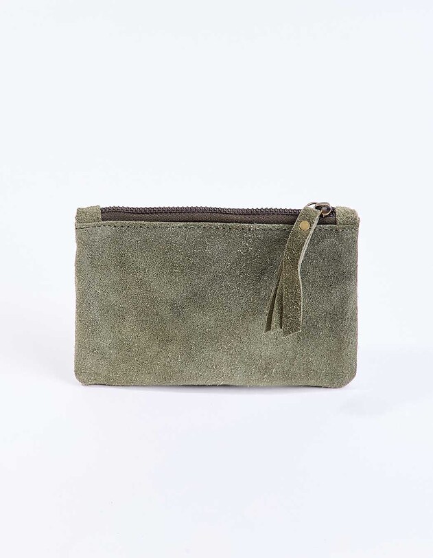 Petite pochette zipp&eacute;e en Suede de cuir YADAV