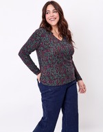 T-shirt fluide col V maille imprimé La Fiancée