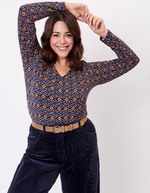 T-shirt fluide col V maille imprimé La Fiancée