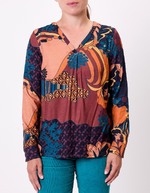 Blouse fluide évasée col V imprimé La Fiancée