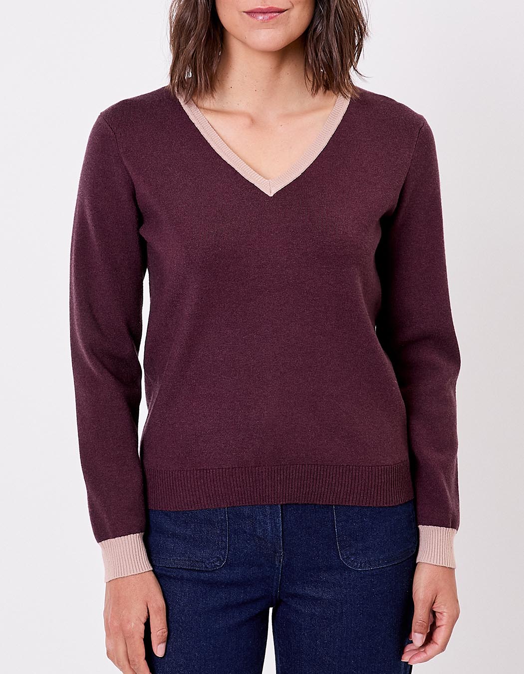 Pull maille épaisse col V imprimé Princesse Nomade