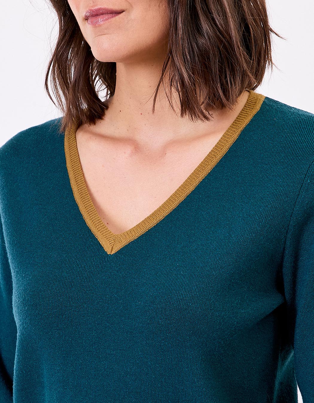 Pull maille épaisse col V imprimé Princesse Nomade