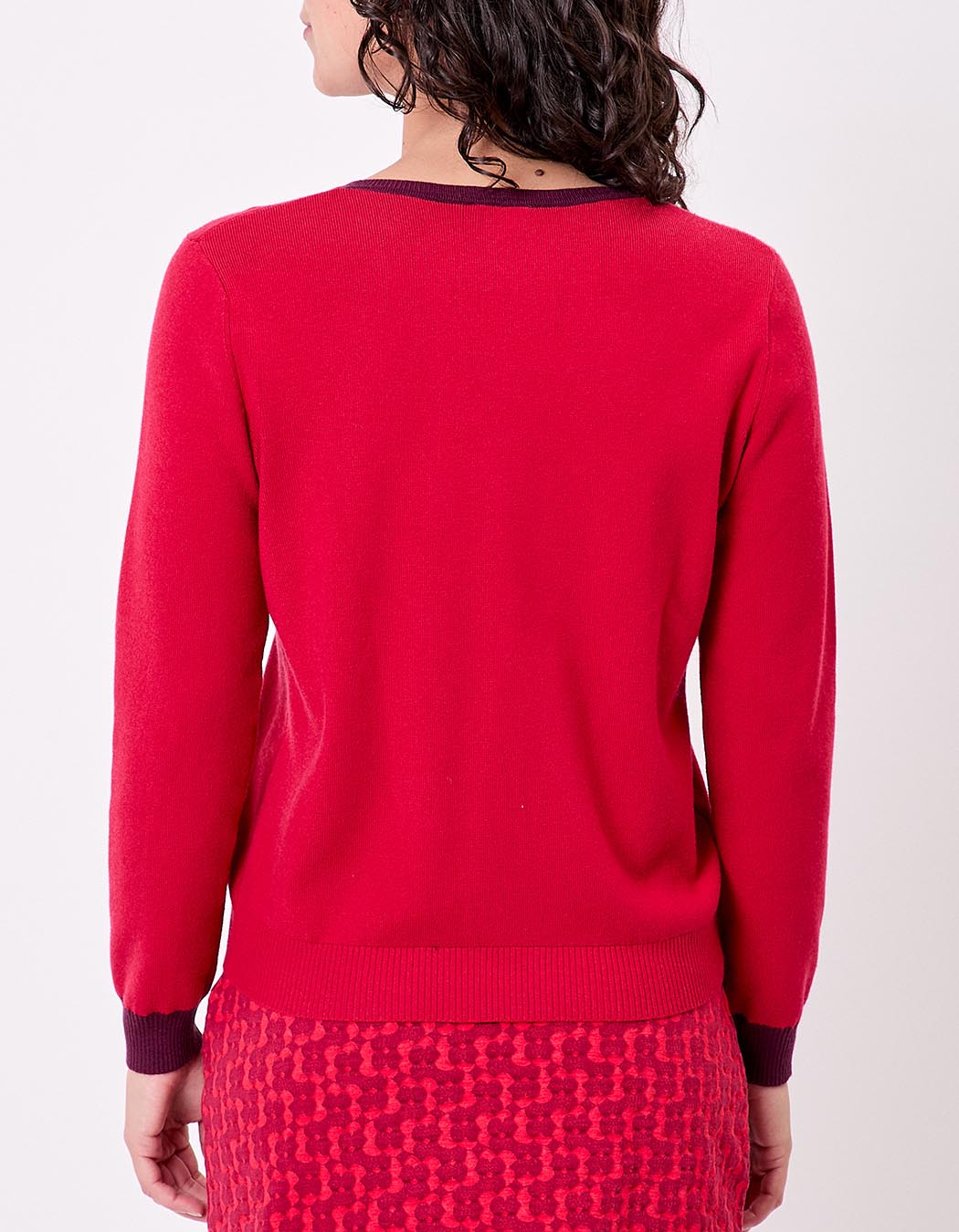 Pull maille épaisse col V imprimé Princesse Nomade