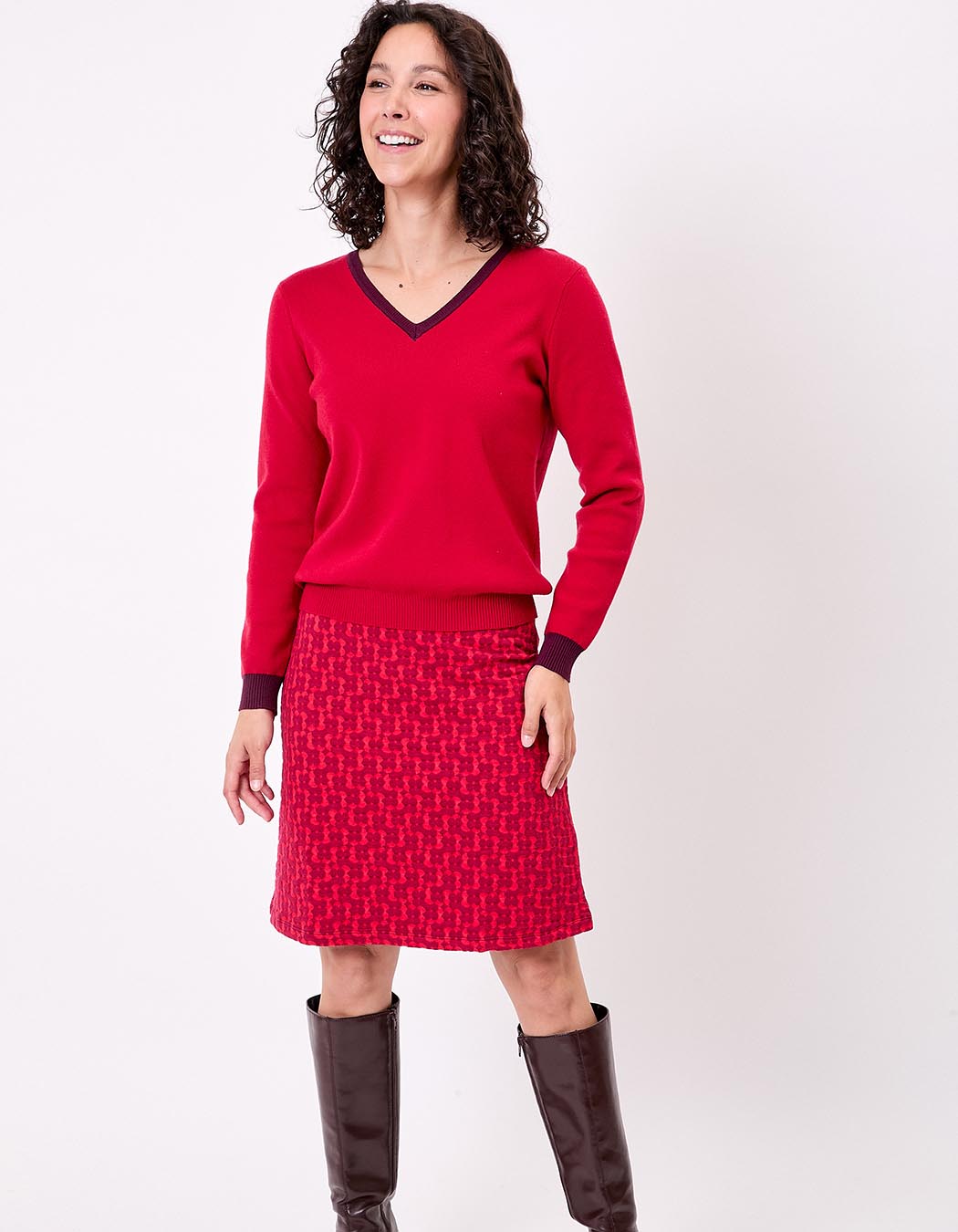 Pull maille épaisse col V imprimé Princesse Nomade