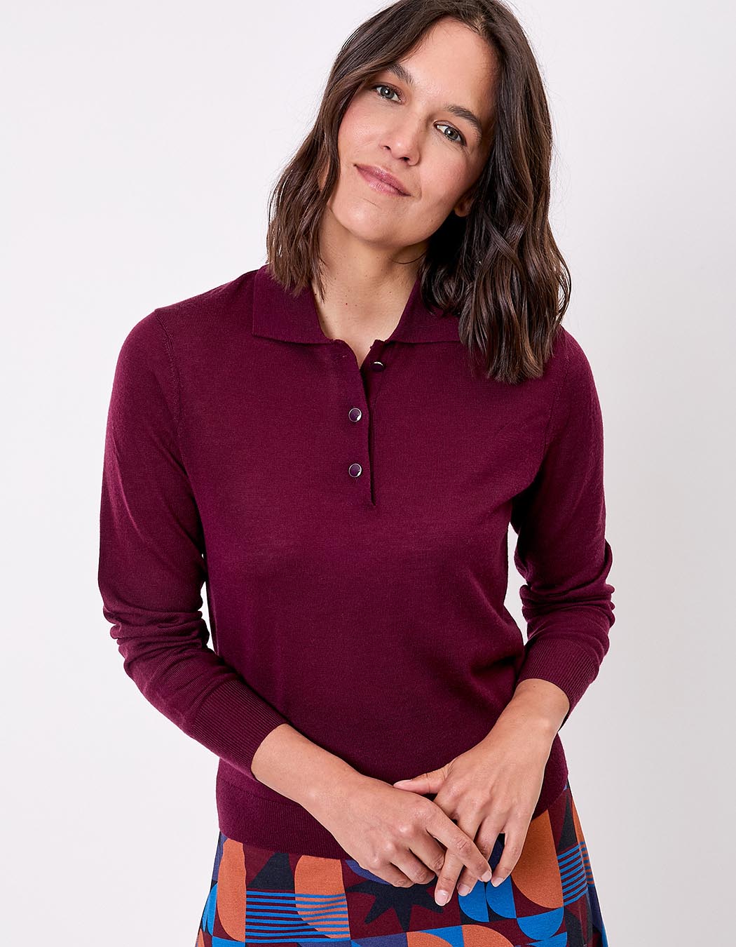 Pull en laine m&eacute;rinos col polo imprim&eacute; Princesse Nomade