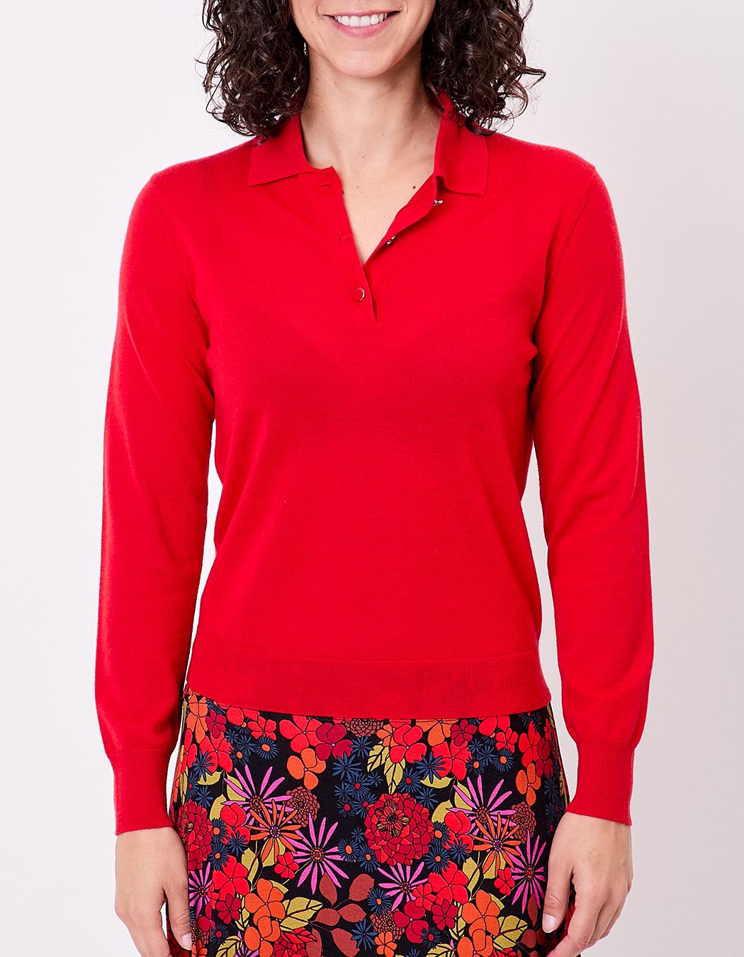 Pull en laine mérinos col polo imprimé Princesse Nomade