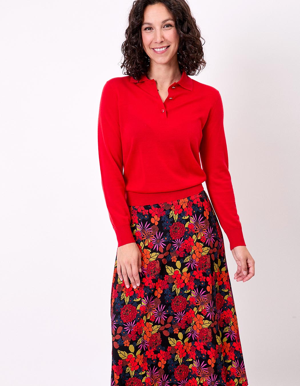 Pull en laine mérinos col polo imprimé Princesse Nomade