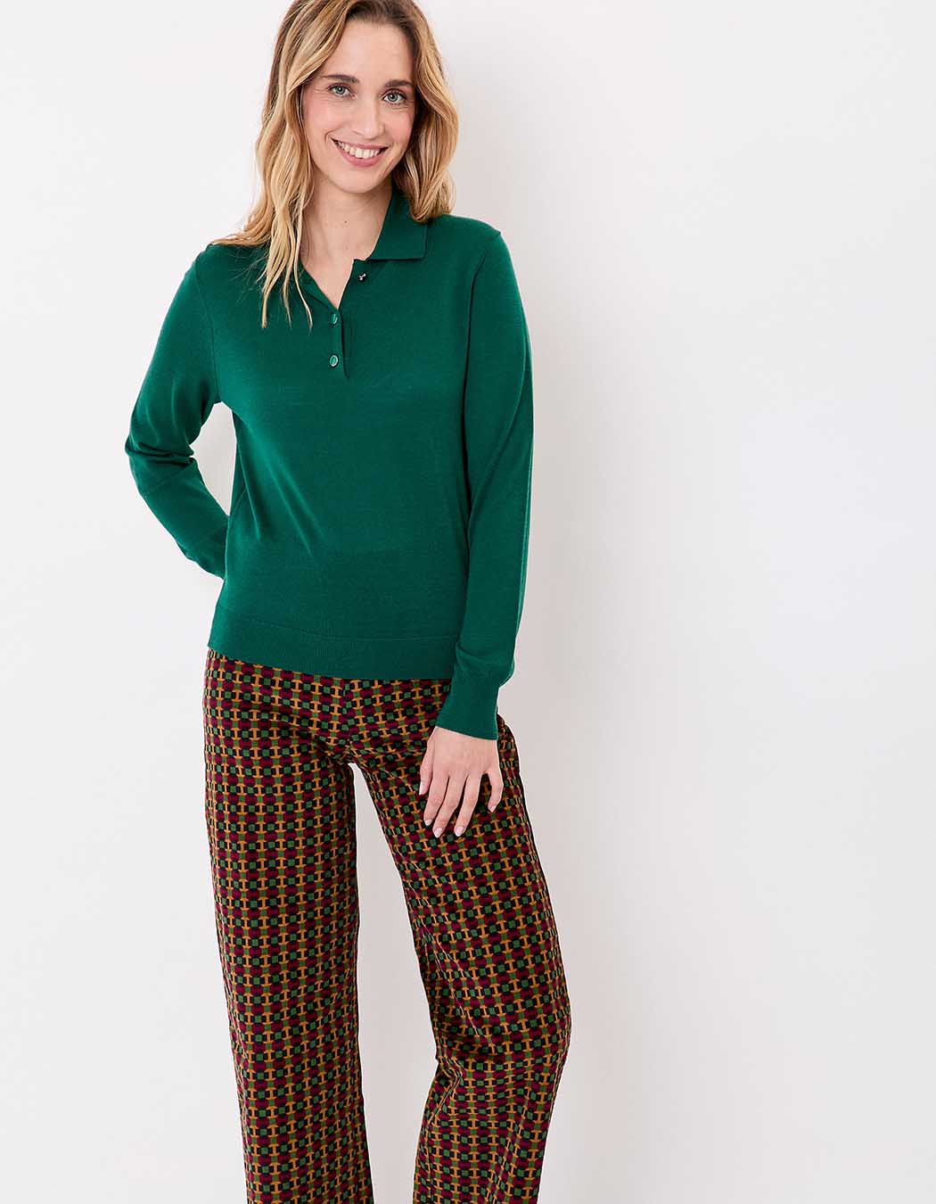 Pull en laine m&eacute;rinos col polo imprim&eacute; Princesse Nomade