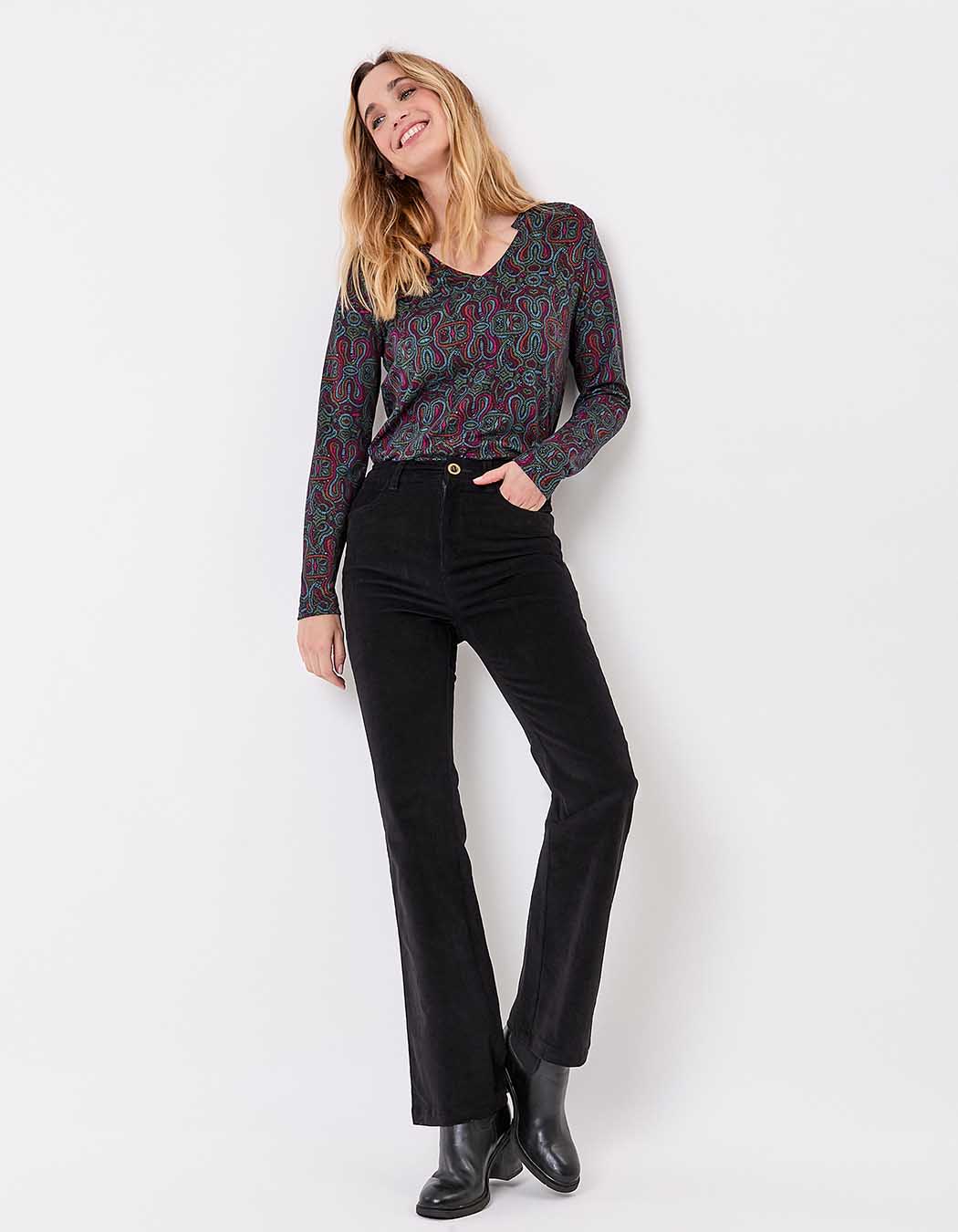 Pantalon flare velours côtelé bio imprimé Princesse Nomade