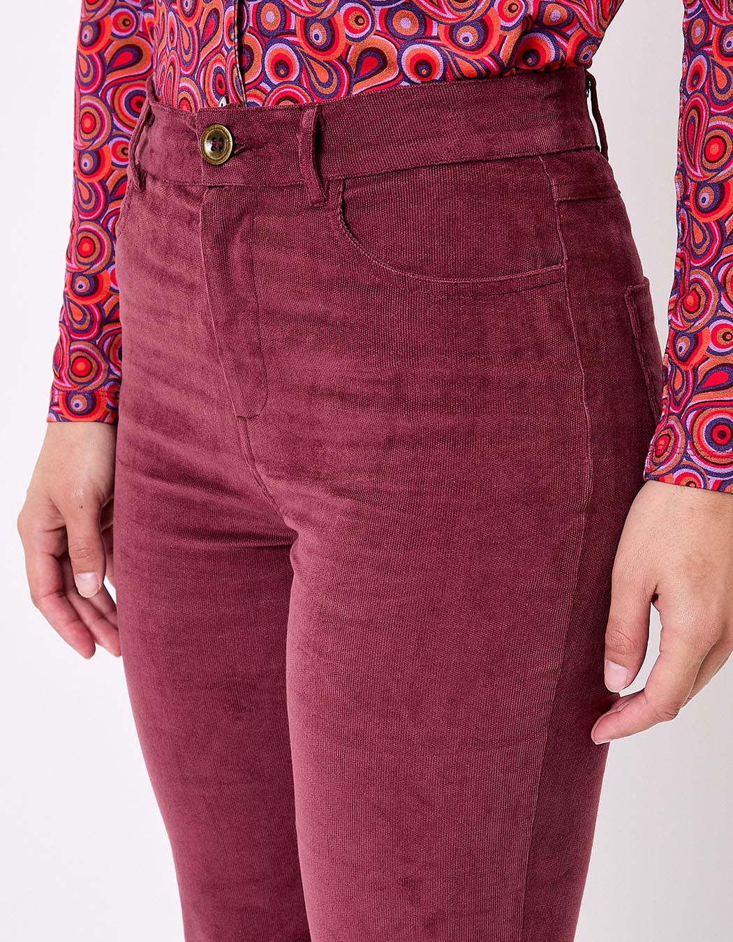 Pantalon flare velours côtelé bio imprimé Princesse Nomade