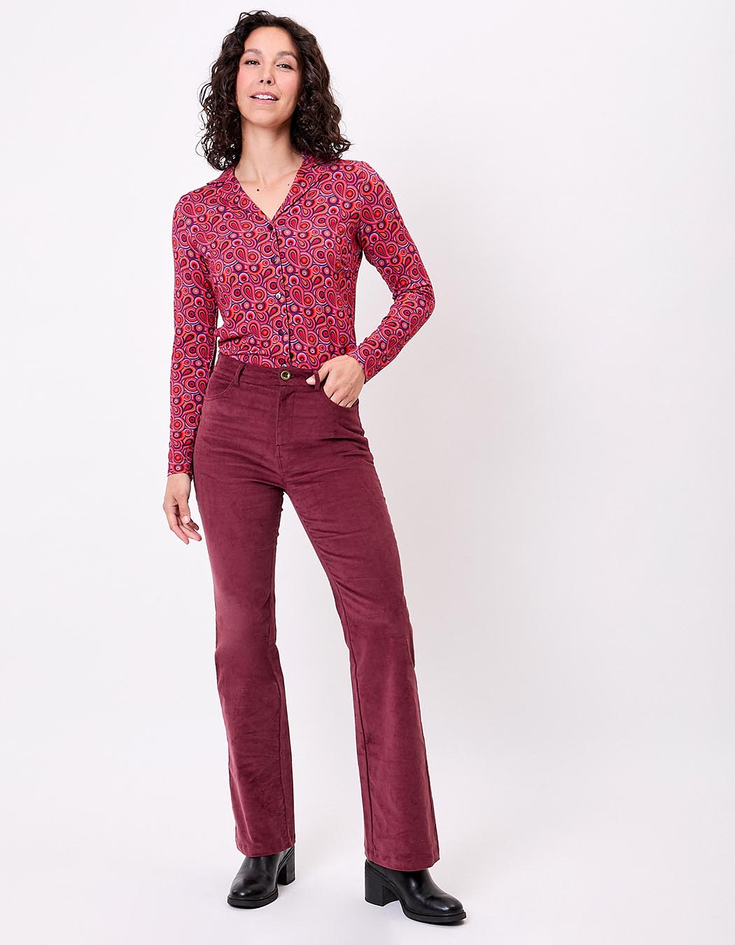 Pantalon flare velours côtelé bio imprimé Princesse Nomade