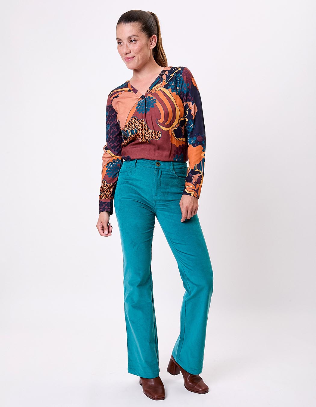 Pantalon flare velours côtelé bio imprimé Princesse Nomade