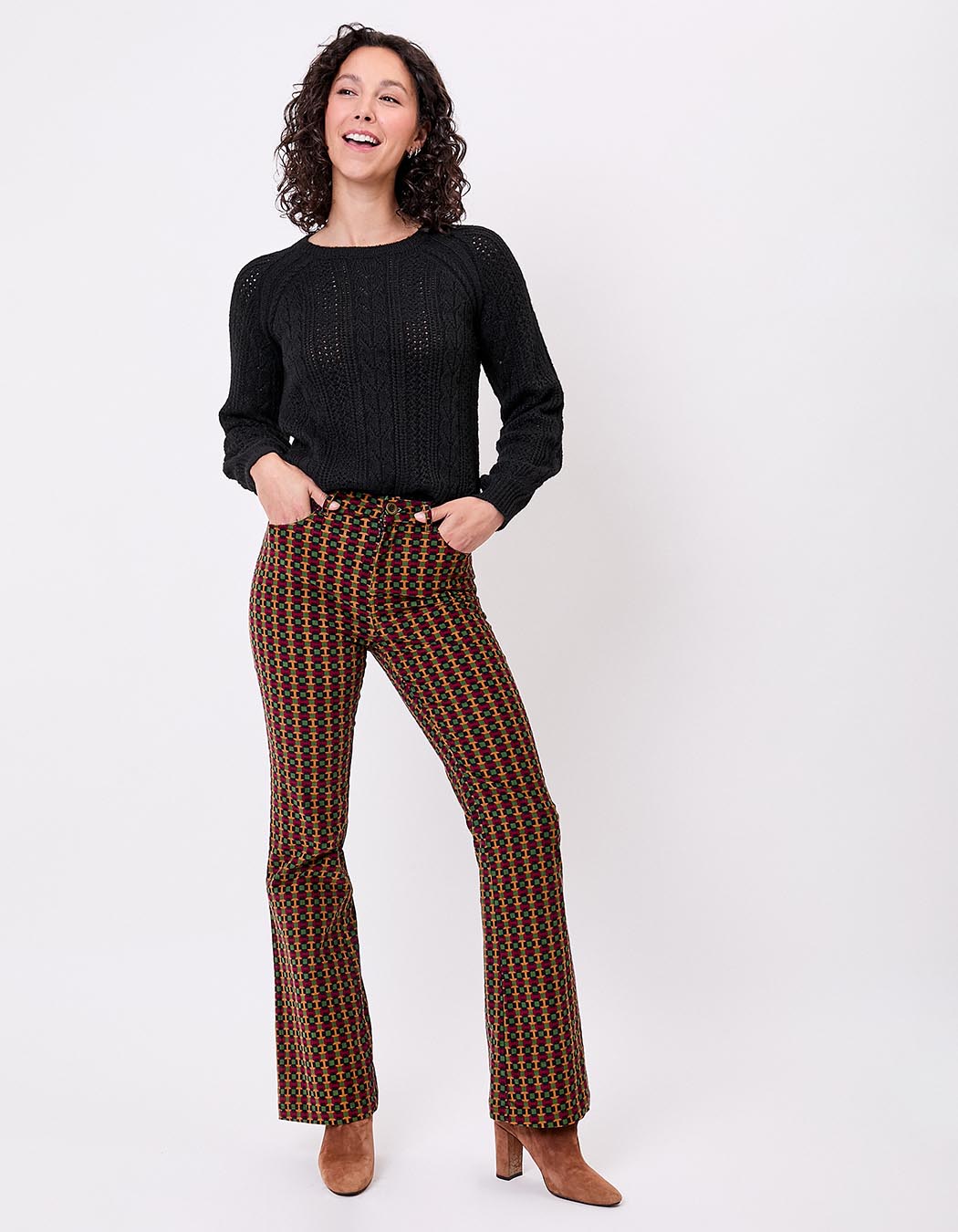 Pantalon flare velours côtelé imprimé Princesse Nomade