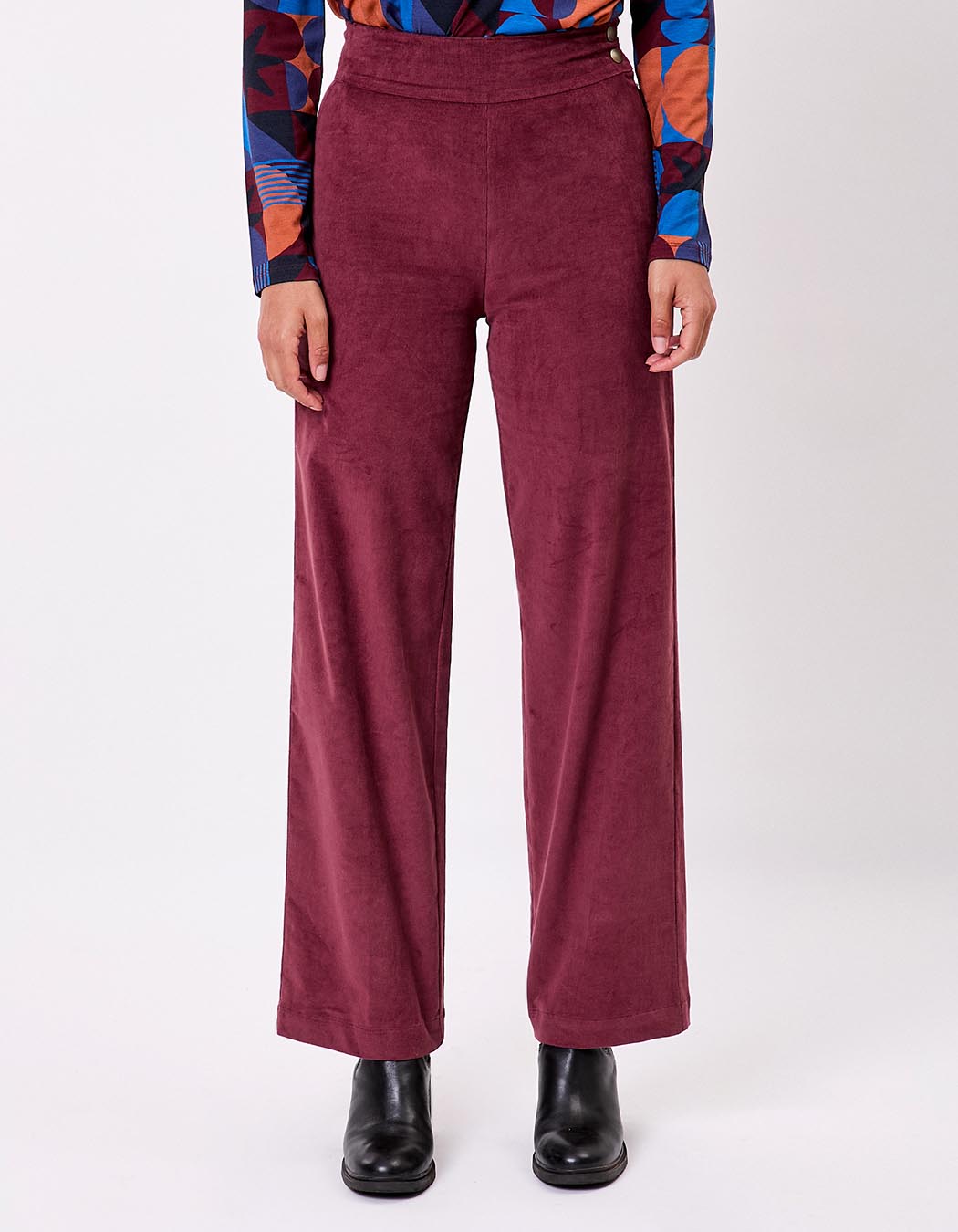 Pantalon droit large velours côtelé bio imprimé Princesse Nomade