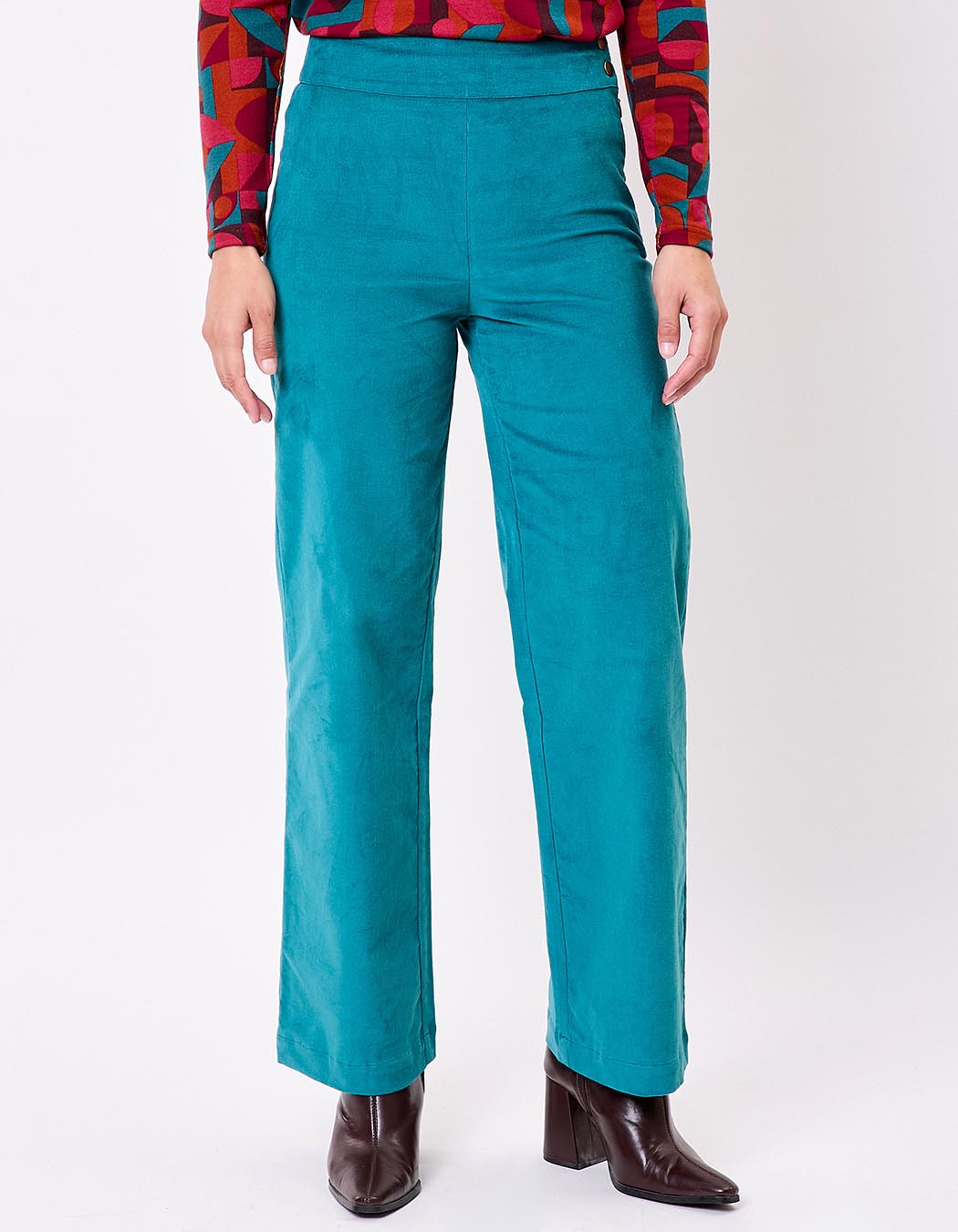 Pantalon droit large velours côtelé bio imprimé Princesse Nomade