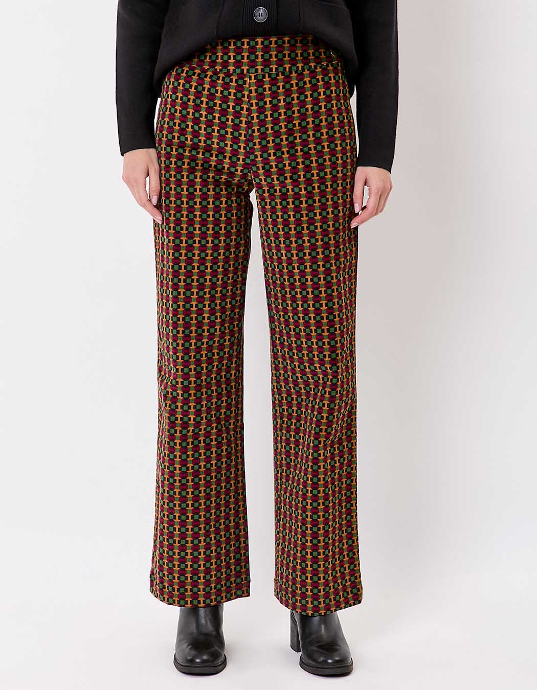 Pantalon droit large velours côtelé imprimé Princesse Nomade