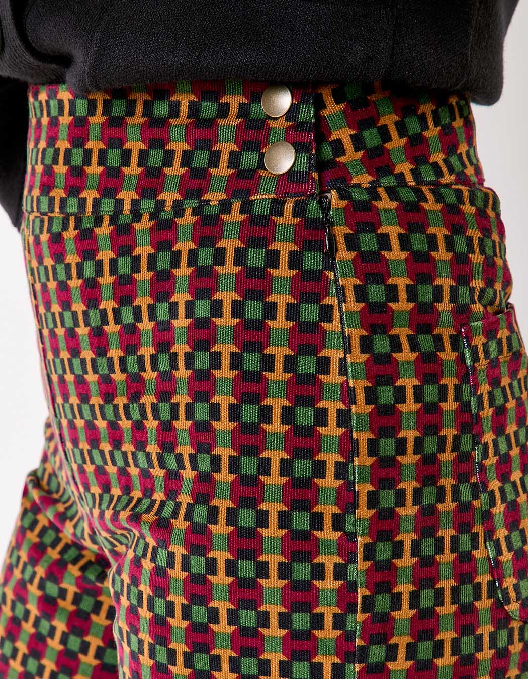 Pantalon droit large velours côtelé imprimé Princesse Nomade